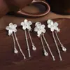 Pendientes de Flor Larga con Borlas Estilo Coreano y Circonita, Clips para Orejas de Espiral Antimosquitos, Pendientes Dulces y Elegantes de Lujo Ligero de Nicho de Gama Alta