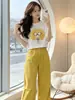Conjunto Informal Elegante de Verano 2026 Camiseta Estampada y Pantalones de Pierna Ancha Conjunto de Dos Piezas Moderno y Juvenil de Manga Corta