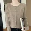 Cárdigan de punto trenzado de cuello redondo suave estilo coreano para mujer, abrigo corto de primavera y otoño, prenda de abrigo moderna y cálida