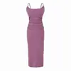 Vestido Maxi Ajustado Bodycon Sexy de Tirantes con Escote en U y Abertura, Conjunto de Dos Piezas con Cárdigan, Conjunto Puro Deseo para Mujer