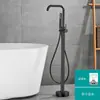 Grifo de Bañera de Pie Transfronterizo Acabado Oro Cepillado, Grifo de Borde de Bañera Completamente de Cobre, Grifo de Ducha de Agua Fría y Caliente para Baño de Pie