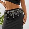 Moda Europea y Americana Exagerada Cadena de Cintura para Danza del Vientre Cadena Corporal Metálica Redonda con Lentejuelas y Borlas Exquisita Joyería para el Cuerpo