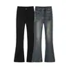 Jeans Americano Retrô com Barra Levemente Flare para Mulheres 2026 Primavera Novo Design Emagrecedor de Cintura Alta Calça Longa