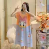 Camisón para Mujer Verano 2025 Nuevo Camisón de Largo Medio Ropa para el Hogar Pijama de Estudiante de Dibujos Animados Estilo Coreano para Vestir