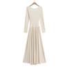 Vestido europeo y americano de principios de otoño nuevo con costuras estilo Hepburn elegante cuello cuadrado manga larga para mujer adelgazante falda larga de vuelo amplio
