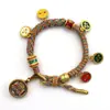 Pulsera tejida a mano estilo Tíbet con Cinco Deidades de la Riqueza, Pulsera Thangka, Colgante Ojo del Dharma del Dios de la Riqueza, Pulsera de Hilo Rojo con Cascabel