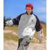 Moletom Cardigan Bordado com Gola Alta e Blocos de Cor para Primavera e Outono de 2026 para Homens e Mulheres, Jaqueta Esportiva Casual Estilo Americano com Caimento Solto para Casais
