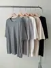 Camiseta holgada de estilo perezoso, corte relajado, holgada, extragrande, cuello redondo, manga corta para mujer, nueva, versátil, top de longitud media para verano