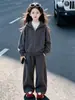 Conjunto Informal de Terciopelo para Niña Grande de Invierno Ropa Infantil Niñas Sudadera con Capucha Pantalones Informales Ropa Deportiva Conjunto de Dos Piezas