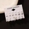 Pendientes de Moda Transfronterizos Europeos y Americanos en Forma de Corazón Set de 6 Piezas Set Creativo de Pendientes Dorados con Círculo Incrustados de Perlas