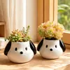 Maceta de flor de perro blanco de orejas grandes, maceta mini linda y adorable para plantas verdes de escritorio de oficina