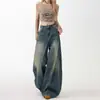 Jeans Retro Americanos Azules, Holgados y con Caída, Estilo Cimitarra para Mujer, Nuevo Diseño de Moda de Cintura Alta, Pantalones de Pierna Ancha con Forma de Pera