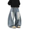 Jeans masculino da moda com barra curva, estilo American high street, calça larga solta, calça comprida casual cleanfit lavada desgastada