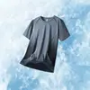 Camiseta de seda gelada de manga curta para verão masculina, esportes fitness secagem rápida respirável fina solta elástica gola redonda top