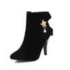 Comercio exterior tubo corto botas Amazon otoño e invierno lazo tacones altos botas de mujer botas de jinete AliExpress punta amarilla negra