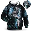 Sudadera con Capucha Vintage para Hombre con Estampado 3D de Animal Lobo Águila Leopardo Sudadera con Capucha de Manga Larga Casual Otoño Invierno