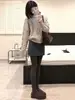 Falda Larga de Lana para Mujer 2026 Otoño Invierno Nuevo Estilo Gris de Cintura Alta Línea A Falda Larga Estilo Miu Traje de Alta Gama Falda Corta Ajustada a la Cadera