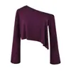 Conjunto puramente seductor y sexy de camiseta cropped de manga larga con hombros descubiertos y cintura alta + falda recta de cintura alta con abertura para mujer