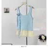 Design Francês Flor Tridimensional Fita Camisola Feminina Verão Novo Top com Saia Franzida Moda Feminina