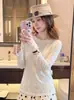 Nova Camiseta Coreana de Manga Longa Fina para Primavera e Outono, Ombro a Ombro com Fenda nas Costas, Top Casual Popular para Mulheres