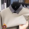 Suéter de Gola Redonda com Forro de Lã para Homens, Novo Espessado Quente Camada Interna Outono e Inverno 2025, Suéter de Tricô Falso Duas Peças Masculino