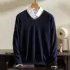 Suéter 100% Cachemir para Hombre Otoño e Invierno Nuevo Casual de Negocios Cuello en V Manga Larga Jersey Tejido Base Jersey Venta al por Mayor