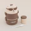 Óculos de Sol Criativos para Estudantes Urso Redondo Balde Lancheira Infantil Plástico Portátil Dupla Camada Lancheira com Talheres