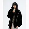 Cardigã de corte solto, top estilo workwear, conjunto vermelho oversized estilo americano, moletom com capuz para homens, tamanho R, coleção de outono