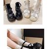 Sapatos de Couro com Salto Alto e Laço Chunky para Mulheres Japonesas JK Aumentadores de Altura Versáteis Franceses Sapatos Mary Jane Novo Modelo Outono 2025