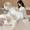 Pijama de Gaze 100% Algodão para Maternidade Primavera e Outono, Roupa de Dormir para Amamentação para Grávidas, Pós-parto Amamentando, Tamanho Grande Manga Longa Calça Longa Roupa de Casa