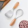 Cuchara para Arroz Hongjun Da de Acero Inoxidable 304 con Mango de Madera, Cuchara para Arroz de Pie, Espátula para Arroz para el Hogar, Cuchara para Servir Arroz Antiadherente