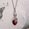 Colar Pingente Coração Gota de Sangue Retrô Europeu e Americano Colar Osso Criativo Engraçado Corrente para Clavícula Ins Halloween Nicho