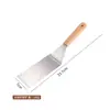 Espátula de cocina de acero inoxidable con mango de madera de haya, espátula para freír bistecs, espátula para teppanyaki y panqueques, espátula de mano para panqueques, espátula para bistecs