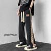 Pantalones Casuales para Hombre Primavera y Otoño Marca de Moda Pantalones Rectos Holgados High Street ins Estilo Coreano Moderno Rufián Guapo Costuras Pantalones de Pierna Ancha