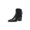 Botas Curtas de Salto Grosso Bico Fino de Luxo para Mulheres Outono e Inverno 2025 Botas Curtas de Salto Alto em Couro Genuíno Forradas com Lã Botas Chelsea com Zíper Lateral