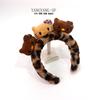 Fofa Tiara de Gatinho com Três Cabeças Estampa de Leopardo Espessa com Aba Larga Tiara para Lavar o Rosto Maquiagem Presilhas de Cabelo Acessórios de Cabelo para Mulheres