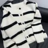 Nuevo cárdigan chaqueta de punto a rayas y bloques de color con cuello redondo para otoño e invierno, moderno y versátil, top suéter casual para mujer
