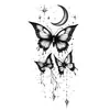 Adesivo de Tatuagem Flor da Lua Borboleta Escura Preto e Branco Esboço Flor Braço Adesivo Impermeável Duradouro Halloween Adesivo de Tatuagem