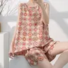 Pijama de seda de algodón con lunares, conjunto de talla grande de alta gama para mujer, conjunto fino de verano estilo chino nuevo de camiseta sin mangas y shorts para estar en casa