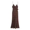 Xx10875-25 Exportação Outono Estilo Europeu e Americano Sexy Francês Bolinhas Decote V Babados Alças Vestido Roupas Femininas