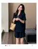 Conjunto de Algodão e Linho XMF Estilo Old Money Corte Relaxado Verão Tamanho Plus Size Camisa Fina Emagrecedora Shorts de Corte A Conjunto de Duas Peças para Maternidade