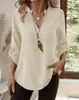 Camisa feminina de botões com decote V e bolsos, novo estilo outono e inverno 2026, transfronteiriça europeia e americana, para sites independentes, AliExpress e Amazon
