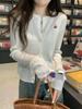 Vintage Niche Fashion Slim-fit Emagrecimento All-match Crewneck Manga comprida Cardigan de malha outono novo estilo preguiçoso Top para mulheres