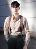 Camisa italiana retro de seersucker, cuello largo, sin planchado, corte entallado, estilo británico artístico de negocios, de manga larga a rayas para primavera y otoño para hombre