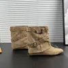 Botines de Tobillo de Cuero Genuino de Estilo Coreano para Mujer 2026 Nuevos Botas Vaqueras con Hebilla de Cinturón Botas Plegadas Botas de Moda