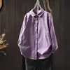 Nova Camisa Casual de Cor Sólida de Algodão e Linho com Manga Longa para Primavera e Outono, Peça Versátil Feminina, Jaqueta Pequena, Cardigan