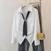 Talla Grande Ligeramente Gordita Otoño Nueva Llegada Marca de Moda Tendencia Diseño Elegante Bufanda de Seda Camisa de Manga Larga Irregular Top Versátil