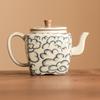 Tetera Cuadrada con Patrón de Nube Propicia para Hacer Té Hogareña Tetera Individual Imitación de Porcelana Ru Tetera Estilo Song Juego de Té Kung Fu Apertura y Elevación