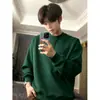 Sudadera Cleanfit para hombre de forro polar gris jaspeado, camiseta de manga larga de peso pesado estilo americano para otoño e invierno, corte regular en los hombros, ideal como capa interior