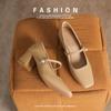 Zapatos de Cuero Genuino para Mujer Cuadrados de Tacón Grueso de Oficina, Versátiles, Zapatos de Tacón Alto Mary Jane, Zapatos de Capa Única para Primavera y Otoño